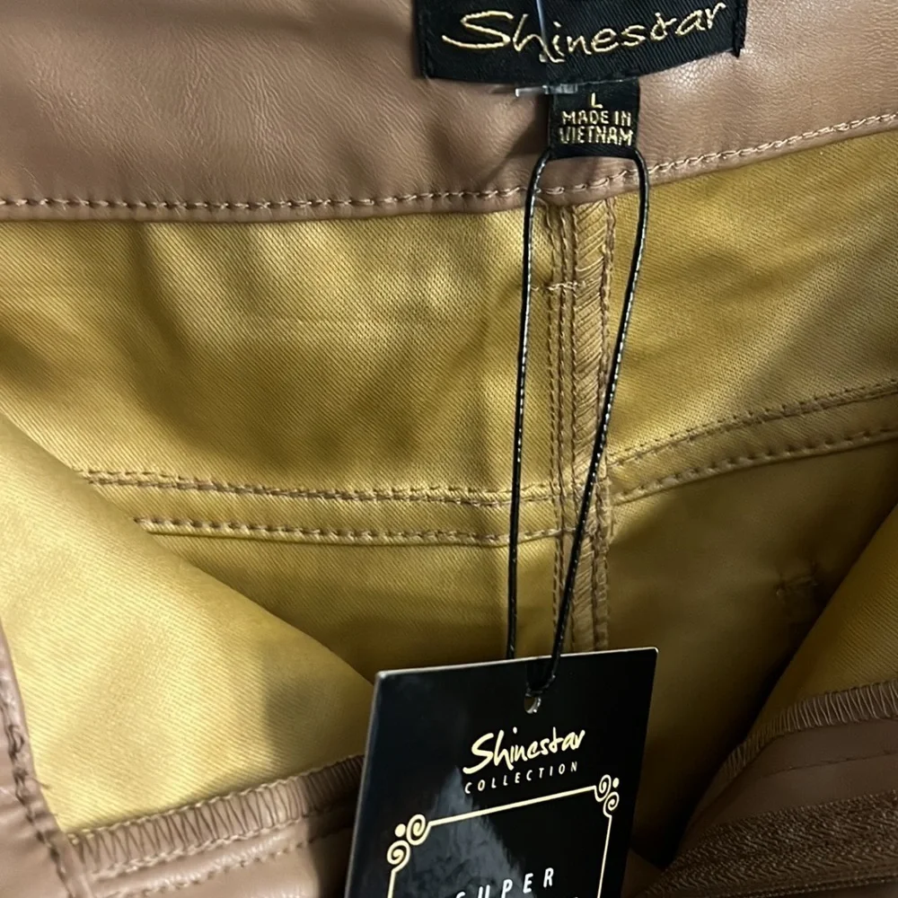 Tan super high waist perfect fit vegan leather pants